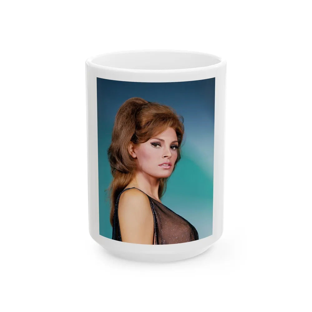 Raquel Welch #374 (Vintage Female Icon) White Coffee Mug-15oz-Go Mug Yourself