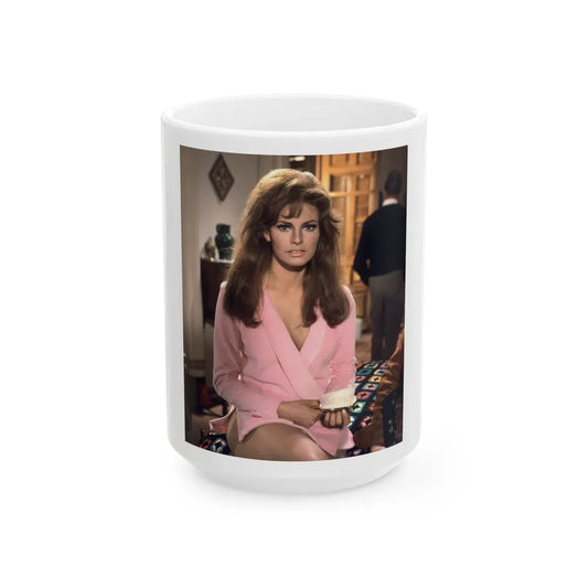 Raquel Welch #376 (Vintage Female Icon) White Coffee Mug-15oz-Go Mug Yourself