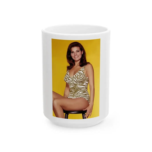 Raquel Welch #380 (Vintage Female Icon) White Coffee Mug 15oz - Go Mug Yourself