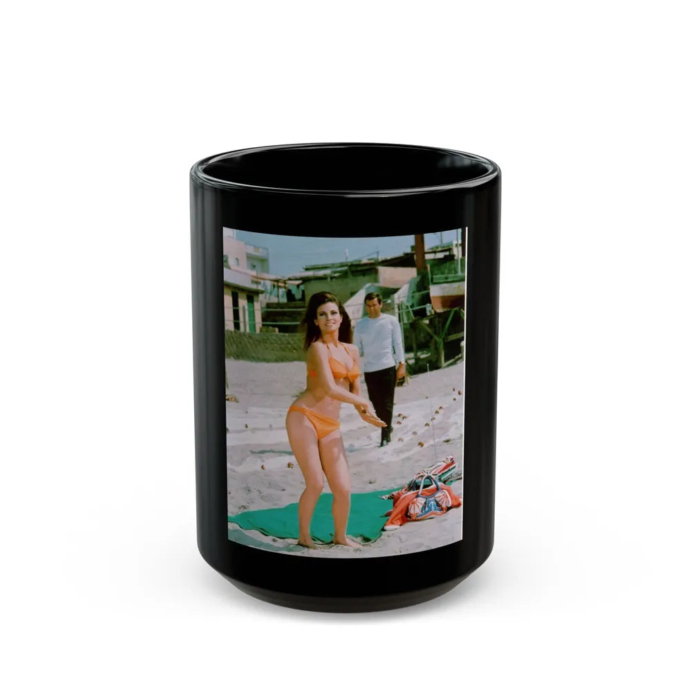 Raquel Welch #388 (Vintage Female Icon) Black Coffee Mug-15oz-Go Mug Yourself