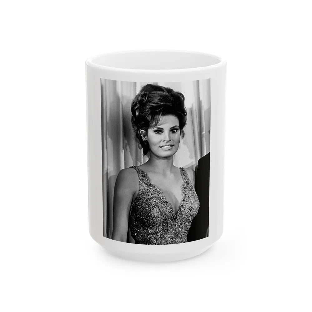 Raquel Welch #403 (Vintage Female Icon) White Coffee Mug-15oz-Go Mug Yourself