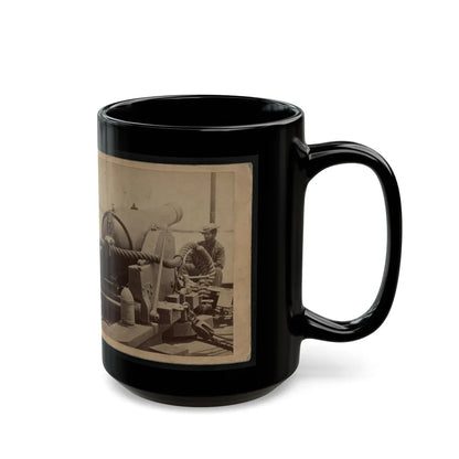 Rear View Of A Cannon With A Soldier Sitting Adjacent To It Facing Forward (U.S. Civil War) Black Coffee Mug-Go Mug Yourself