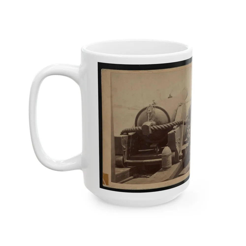 Rear View Of A Cannon With A Soldier Sitting Adjacent To It Facing Forward (U.S. Civil War) White Coffee Mug-Go Mug Yourself