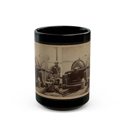 Rear View Of A Cannon With A Soldier Sitting Adjacent To It Facing Forward (U.S. Civil War) Black Coffee Mug 15oz - Go Mug Yourself