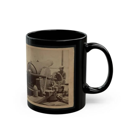 Rear View Of A Cannon With A Soldier Sitting Adjacent To It Facing Forward (U.S. Civil War) Black Coffee Mug - Go Mug Yourself