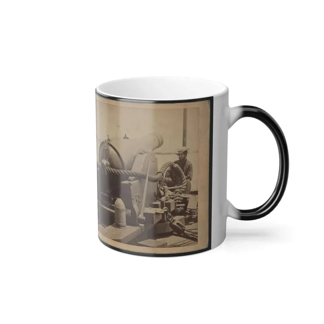 Rear View of a Cannon With a Soldier Sitting Adjacent to It Facing Forward (U.S. Civil War) Color Changing Coffee Mug 11oz - Go Mug Yourself