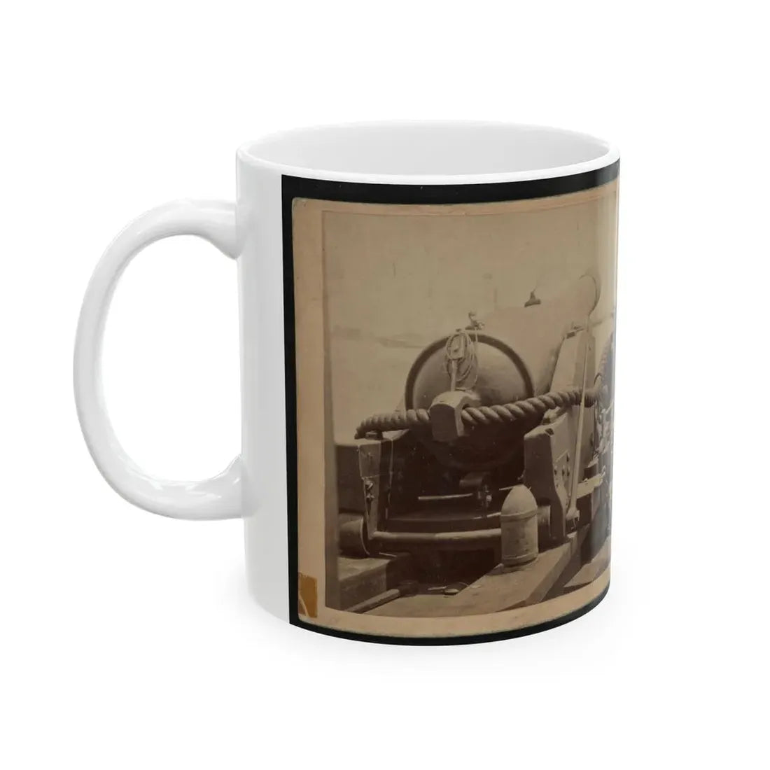 Rear View Of A Cannon With A Soldier Sitting Adjacent To It Facing Forward (U.S. Civil War) White Coffee Mug - Go Mug Yourself