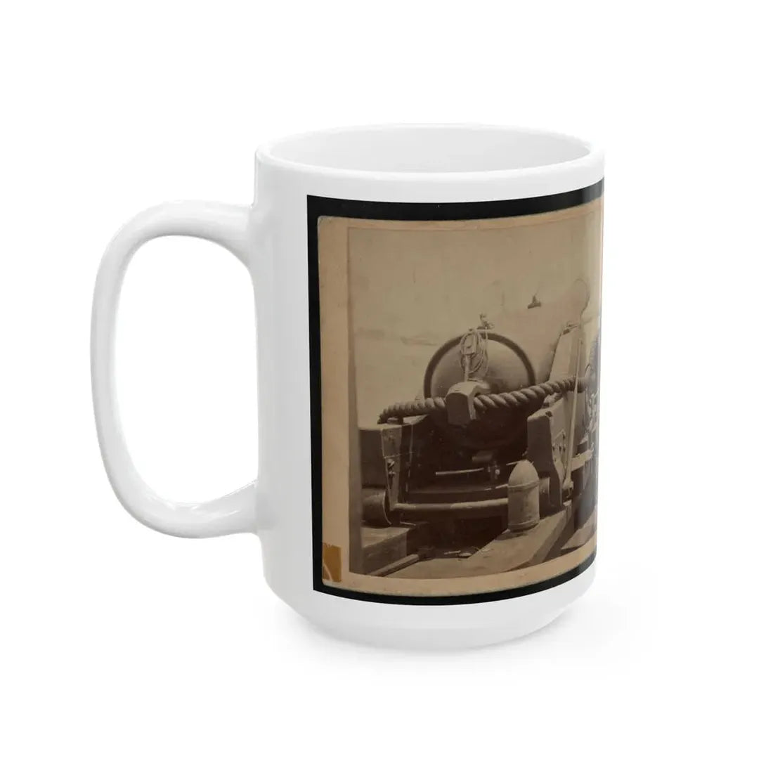 Rear View Of A Cannon With A Soldier Sitting Adjacent To It Facing Forward (U.S. Civil War) White Coffee Mug - Go Mug Yourself