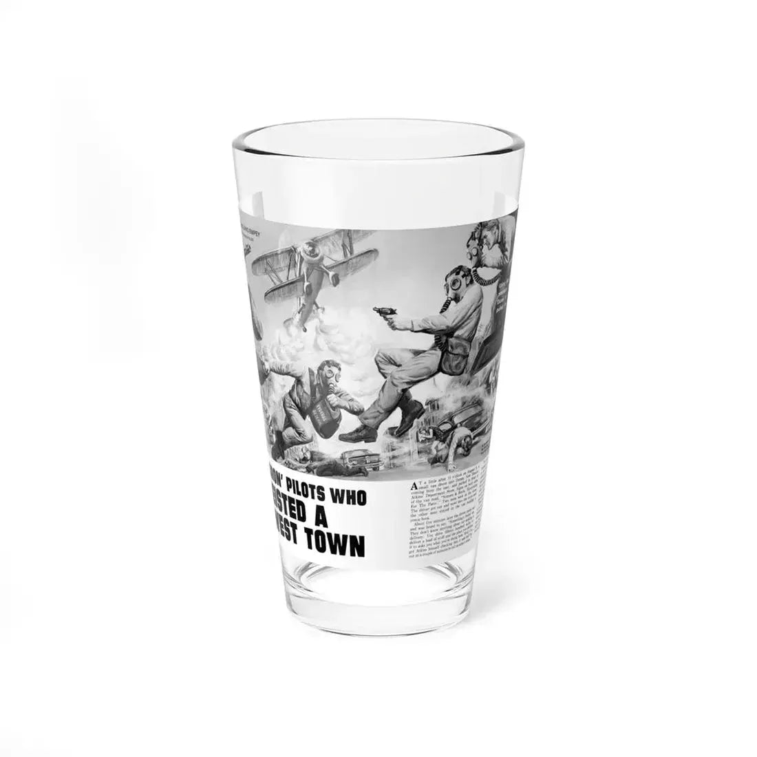Red Baron Pilots Who Heisted A Mid-West Town, Men, April 1974 (Magazine Illustration) Pint Glass 16oz 16oz - Go Mug Yourself