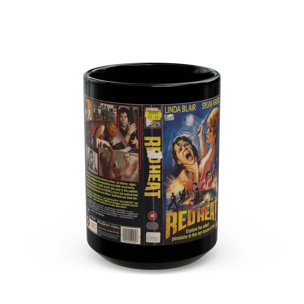 RED HEAT LINDA BLAIR (VHS COVER) - Black Coffee Mug-15oz-Go Mug Yourself