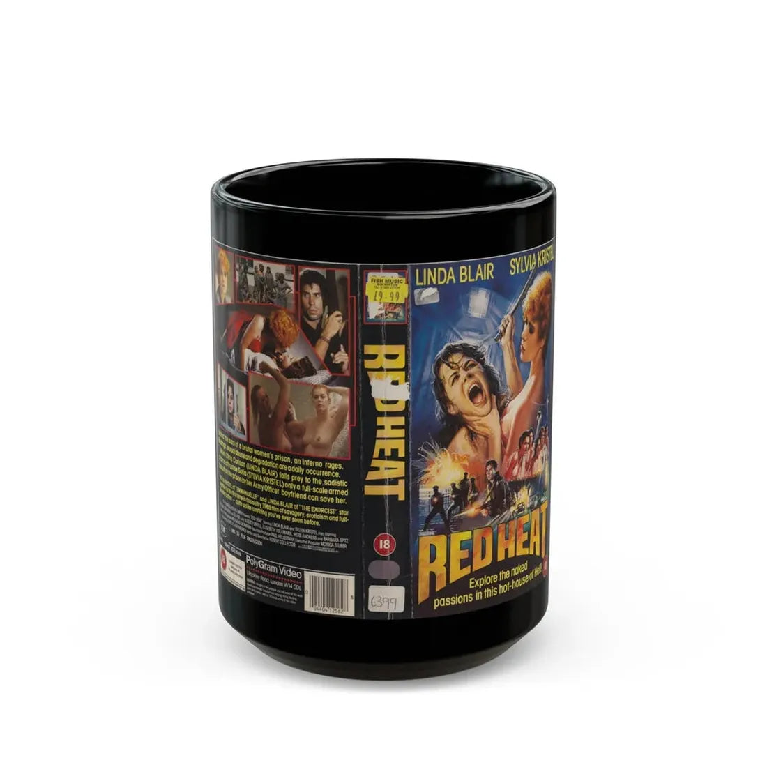 RED HEAT LINDA BLAIR (VHS COVER) - Black Coffee Mug 15oz - Go Mug Yourself