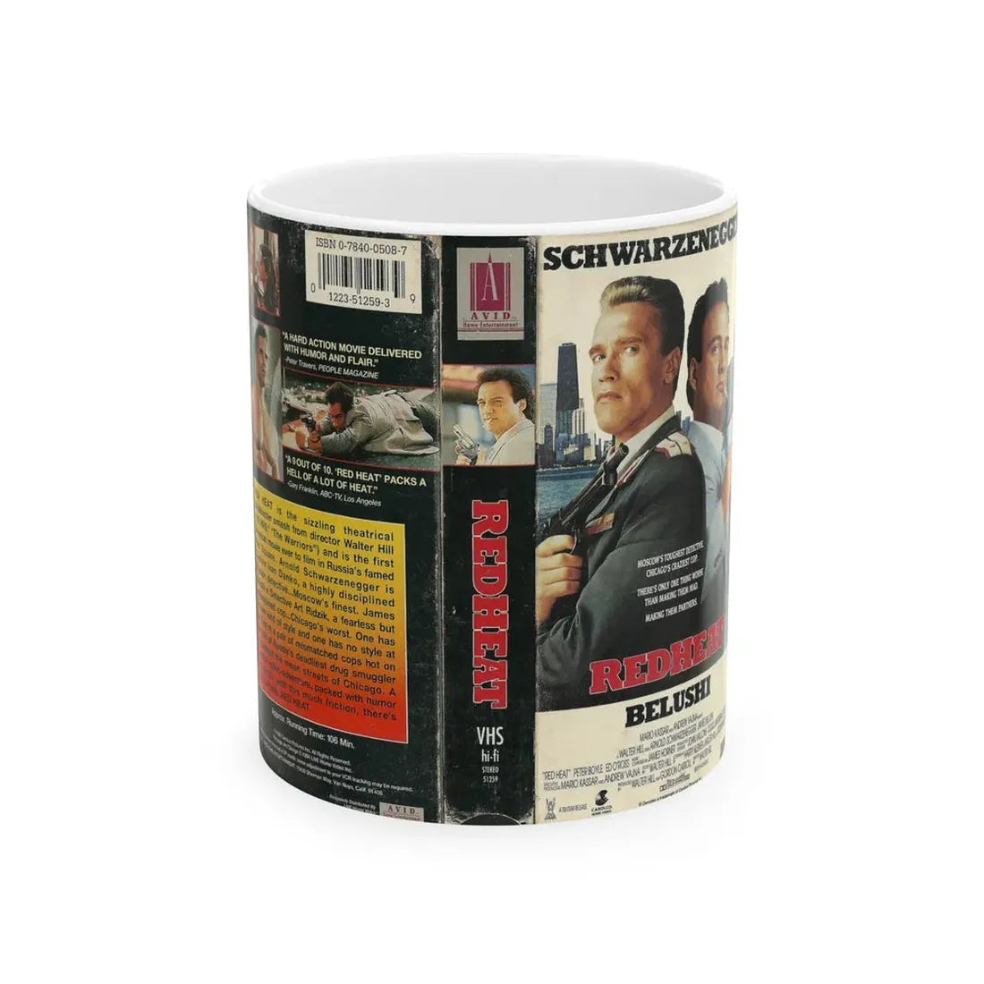 RED HEAT SCHWARZENEGGER (VHS COVER) - White Coffee Mug 11oz - Go Mug Yourself