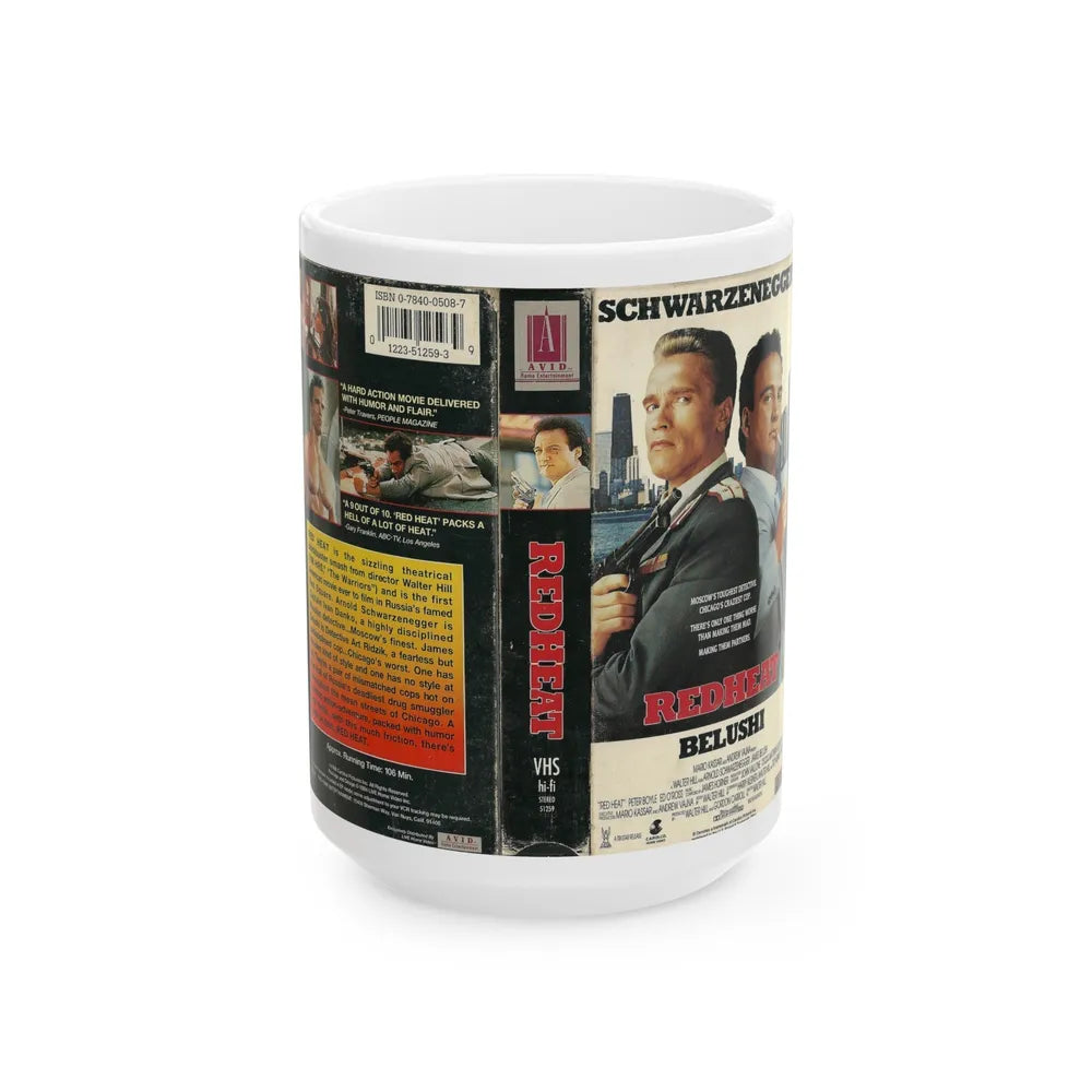 RED HEAT SCHWARZENEGGER (VHS COVER) - White Coffee Mug-15oz-Go Mug Yourself