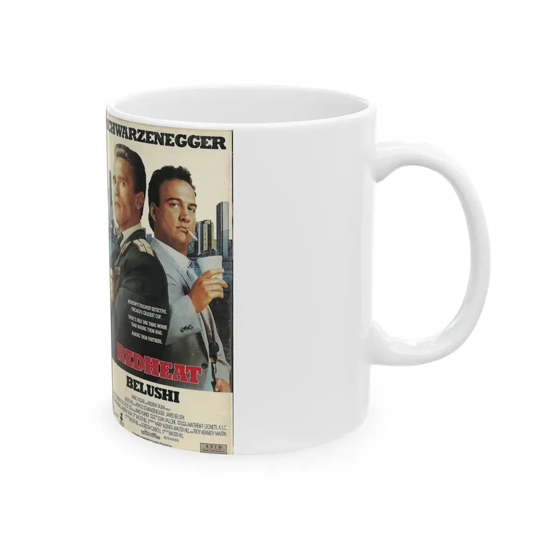 RED HEAT SCHWARZENEGGER (VHS COVER) - White Coffee Mug - Go Mug Yourself