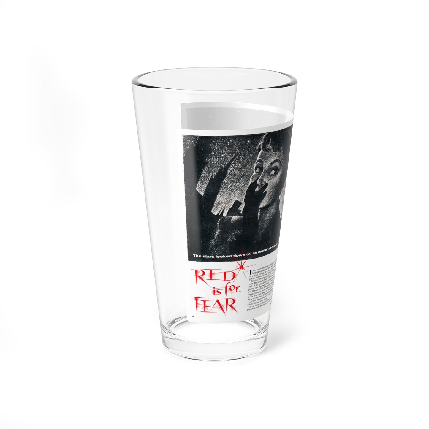 Red is for Fear, Women's Day, October 1955 (Magazine Illustration) Pint Glass 16oz-Go Mug Yourself