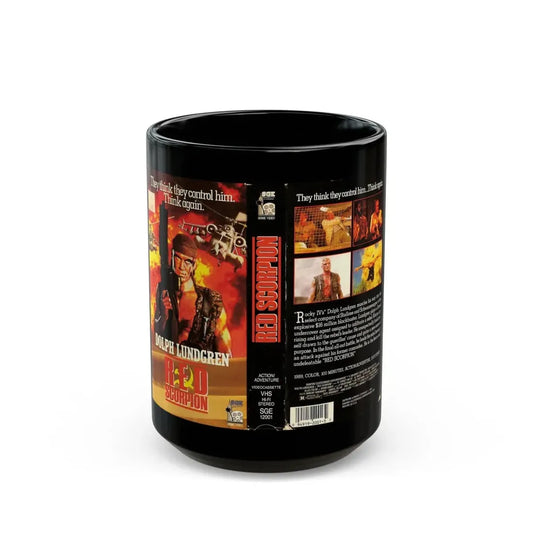 RED SCORPION DOLPH LUNDGREN (VHS COVER) - Black Coffee Mug 15oz - Go Mug Yourself