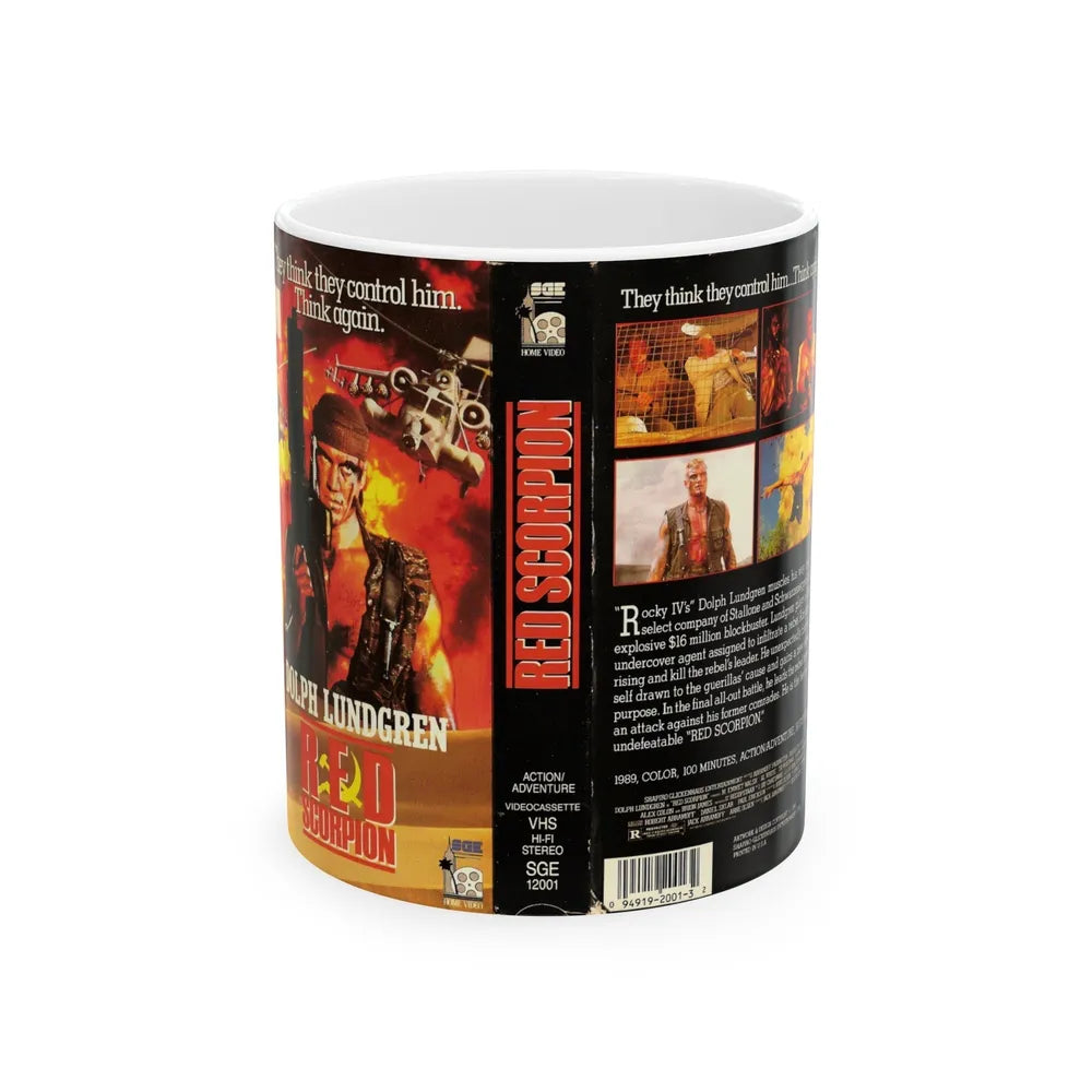 RED SCORPION DOLPH LUNDGREN (VHS COVER) - White Coffee Mug-11oz-Go Mug Yourself