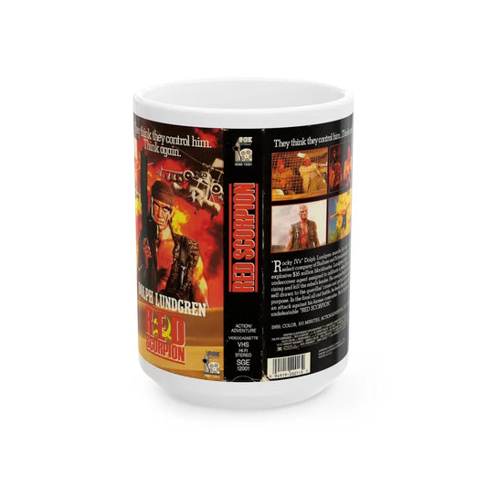 RED SCORPION DOLPH LUNDGREN (VHS COVER) - White Coffee Mug-15oz-Go Mug Yourself