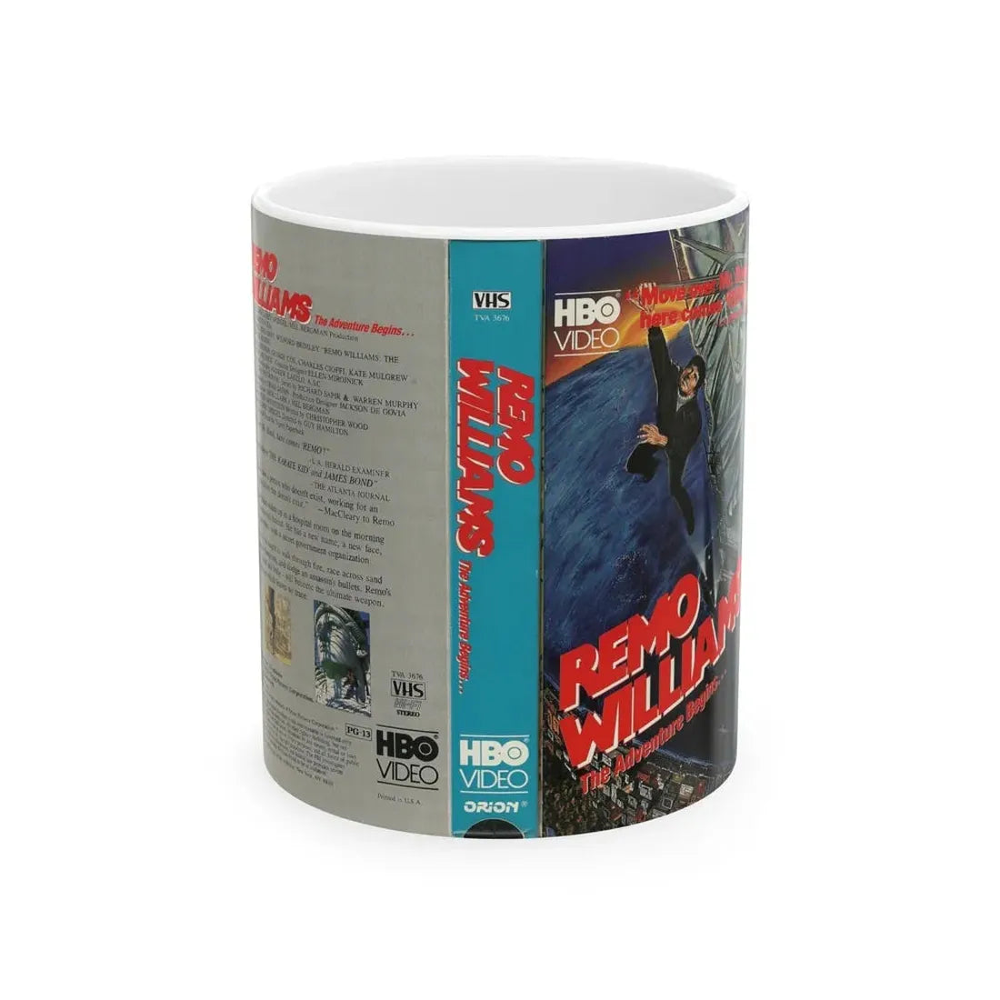 REMO WILLIAMS THE ADVENTURE BEGINS HBO VIDEO (VHS COVER) - White Coffee Mug 11oz - Go Mug Yourself