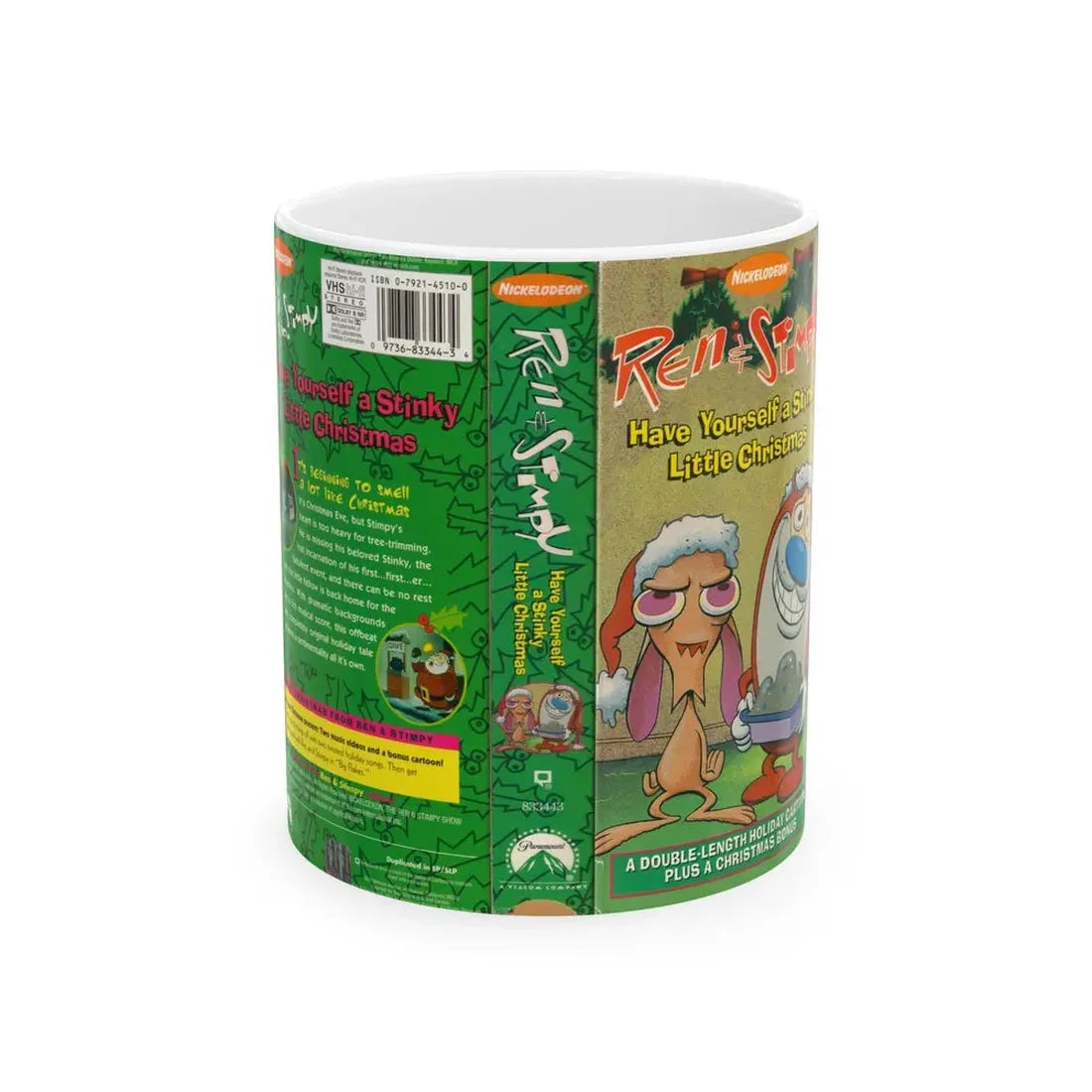 REN AND STIMPY HAVE YOURSELF A STINKY LITTLE CHRISTMAS (VHS COVER) - White Coffee Mug 11oz - Go Mug Yourself