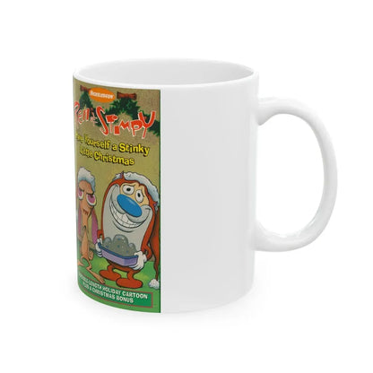 REN AND STIMPY HAVE YOURSELF A STINKY LITTLE CHRISTMAS (VHS COVER) - White Coffee Mug - Go Mug Yourself