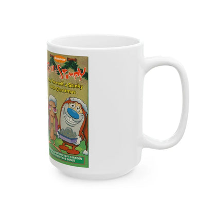 REN AND STIMPY HAVE YOURSELF A STINKY LITTLE CHRISTMAS (VHS COVER) - White Coffee Mug-Go Mug Yourself