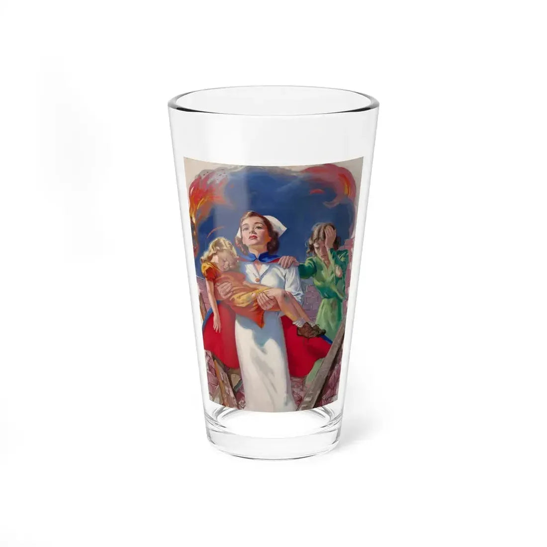 Rescuing the Children, probable Red Cross advertisement (Magazine Illustration) Pint Glass 16oz 16oz - Go Mug Yourself