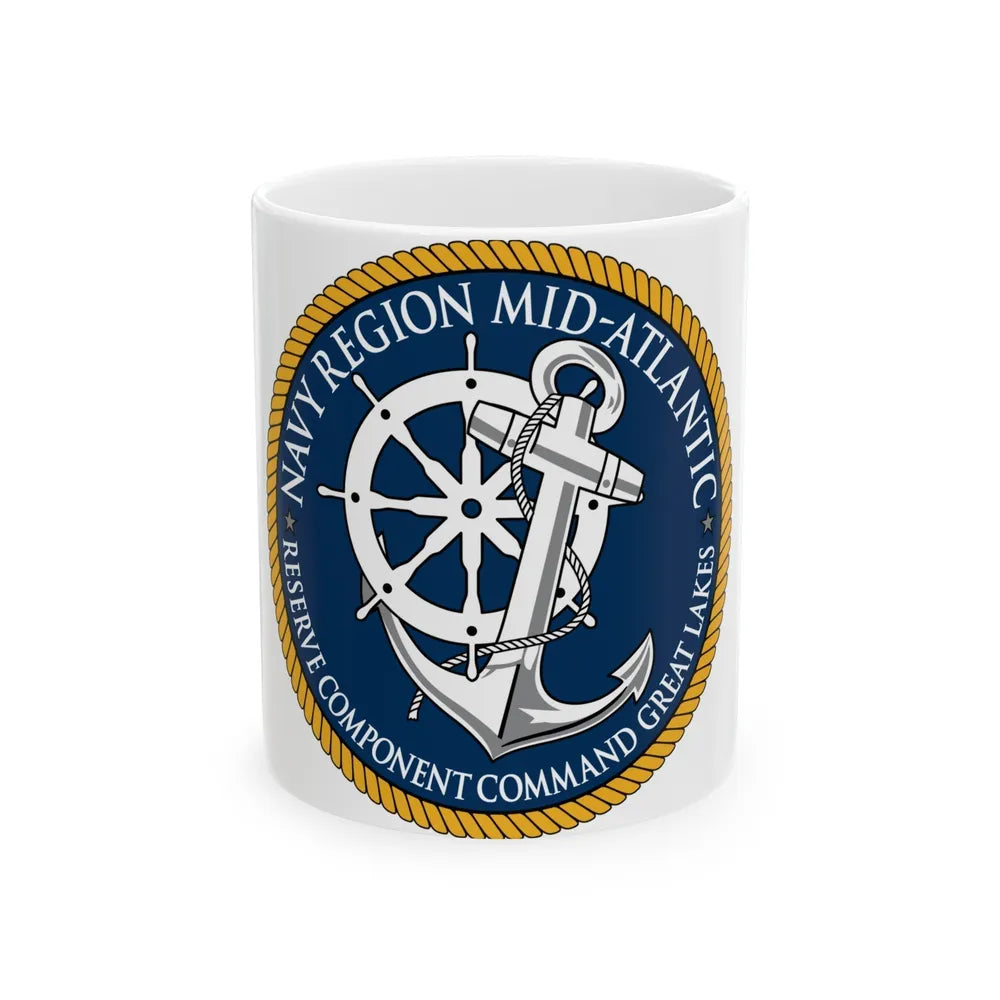 Reserve Component Comm Great Lakes Navy Reg Mid At (U.S. Navy) White Coffee Mug-11oz-Go Mug Yourself