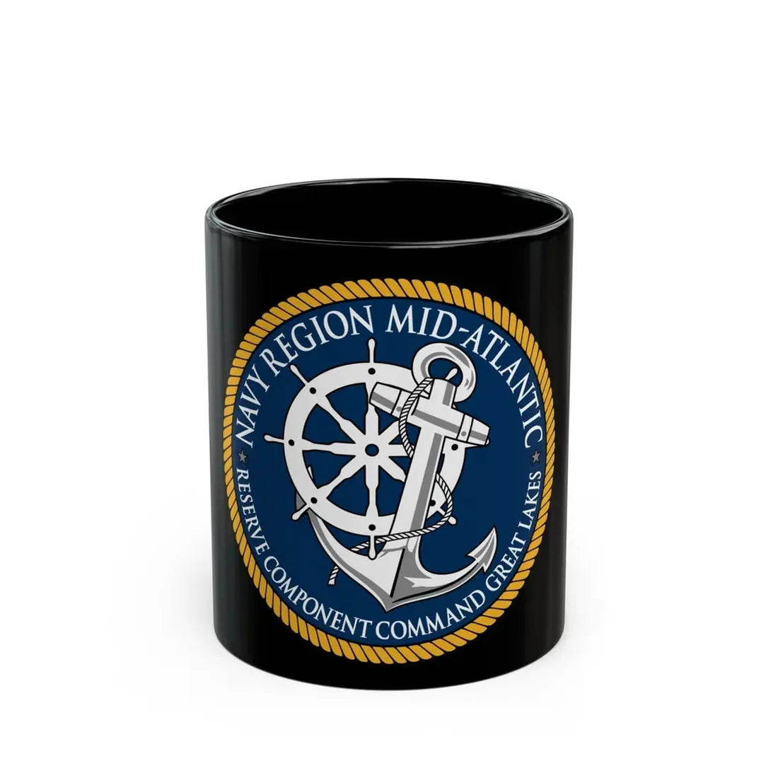 Reserve Component Comm Great Lakes Navy Reg Mid At (U.S. Navy) Black Coffee Mug 11oz - Go Mug Yourself