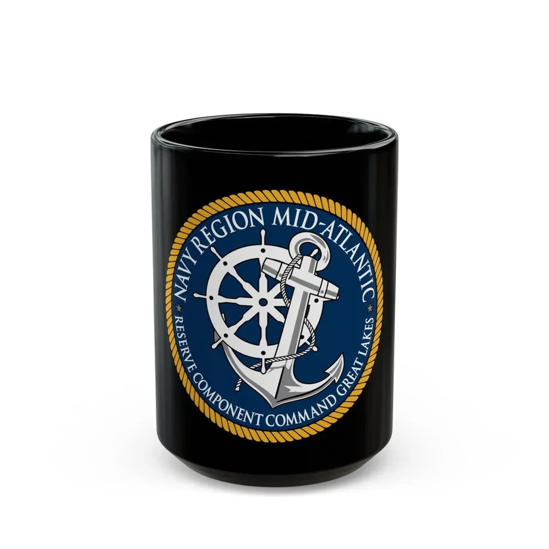 Reserve Component Comm Great Lakes Navy Reg Mid At (U.S. Navy) Black Coffee Mug 15oz - Go Mug Yourself