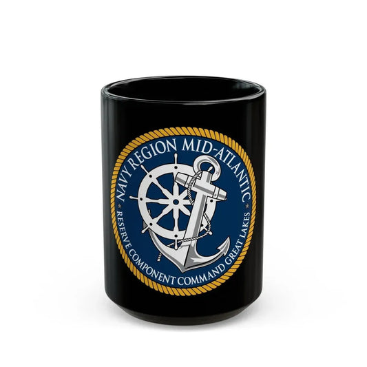 Reserve Component Comm Great Lakes Navy Reg Mid At (U.S. Navy) Black Coffee Mug 15oz - Go Mug Yourself