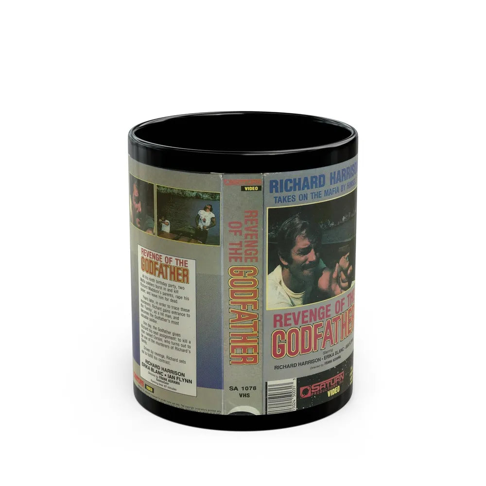 REVENGE OF THE GODFATHER RICHARD HARRISON (VHS COVER) - Black Coffee Mug-11oz-Go Mug Yourself