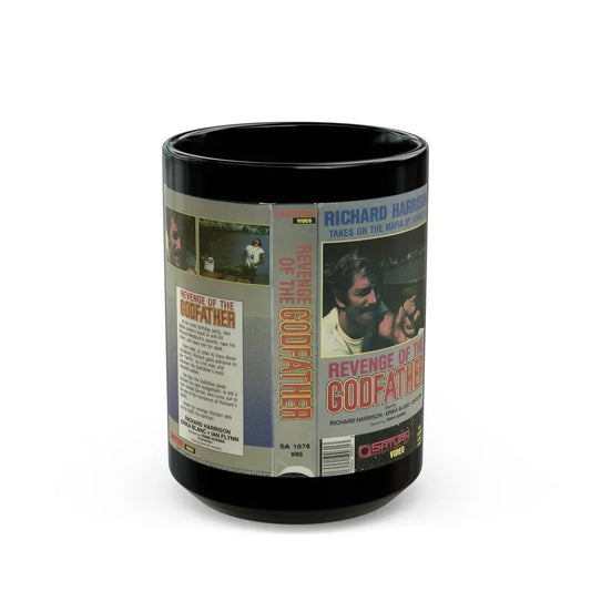 REVENGE OF THE GODFATHER RICHARD HARRISON (VHS COVER) - Black Coffee Mug 15oz - Go Mug Yourself