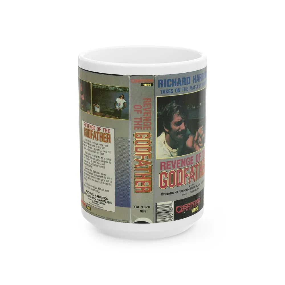 REVENGE OF THE GODFATHER RICHARD HARRISON (VHS COVER) - White Coffee Mug-15oz-Go Mug Yourself