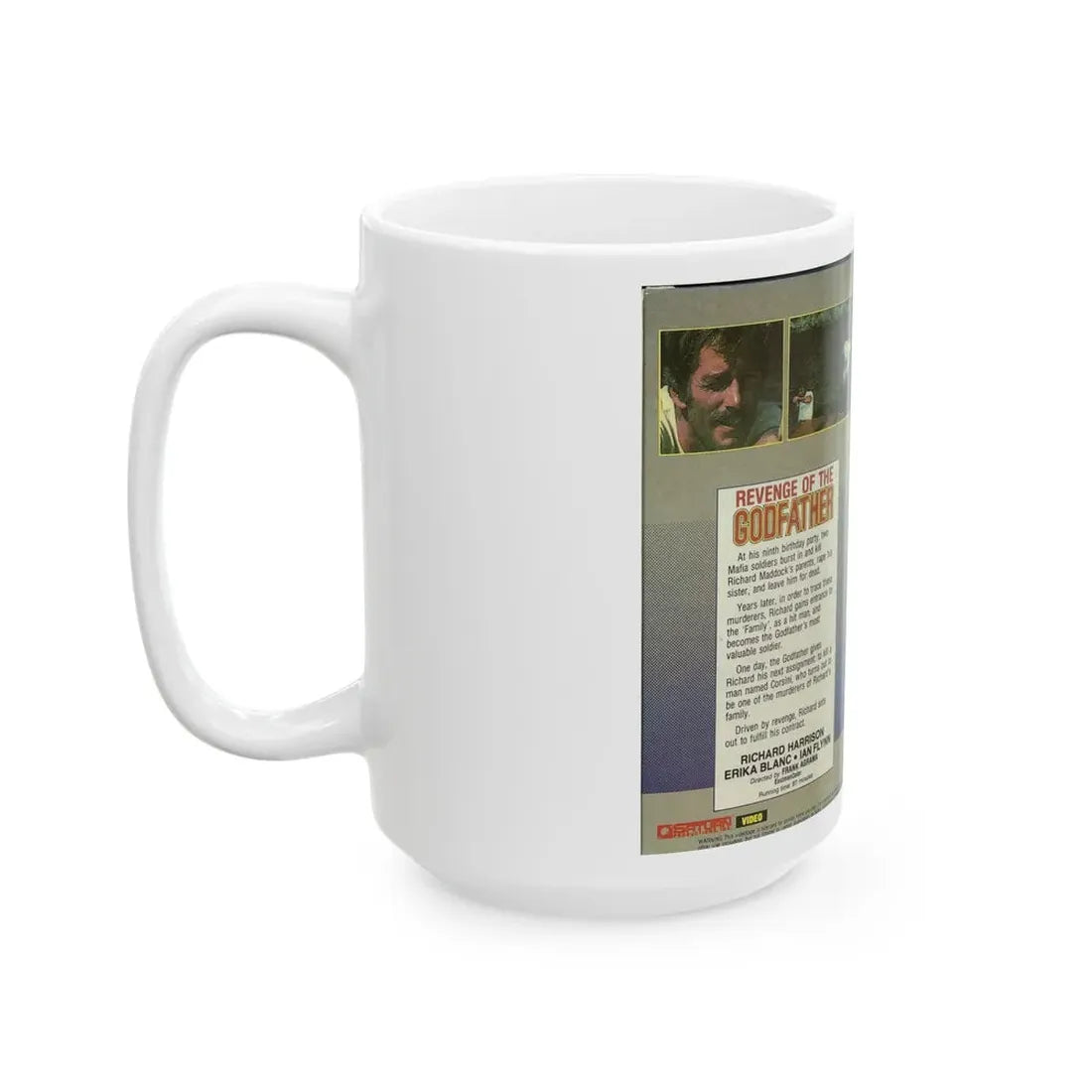 REVENGE OF THE GODFATHER RICHARD HARRISON (VHS COVER) - White Coffee Mug - Go Mug Yourself