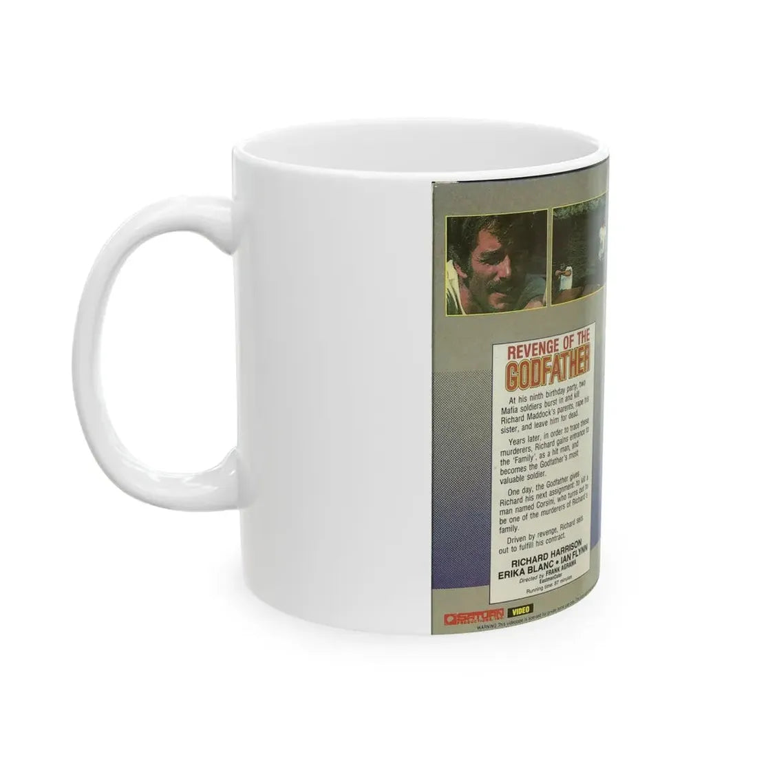 REVENGE OF THE GODFATHER RICHARD HARRISON (VHS COVER) - White Coffee Mug - Go Mug Yourself