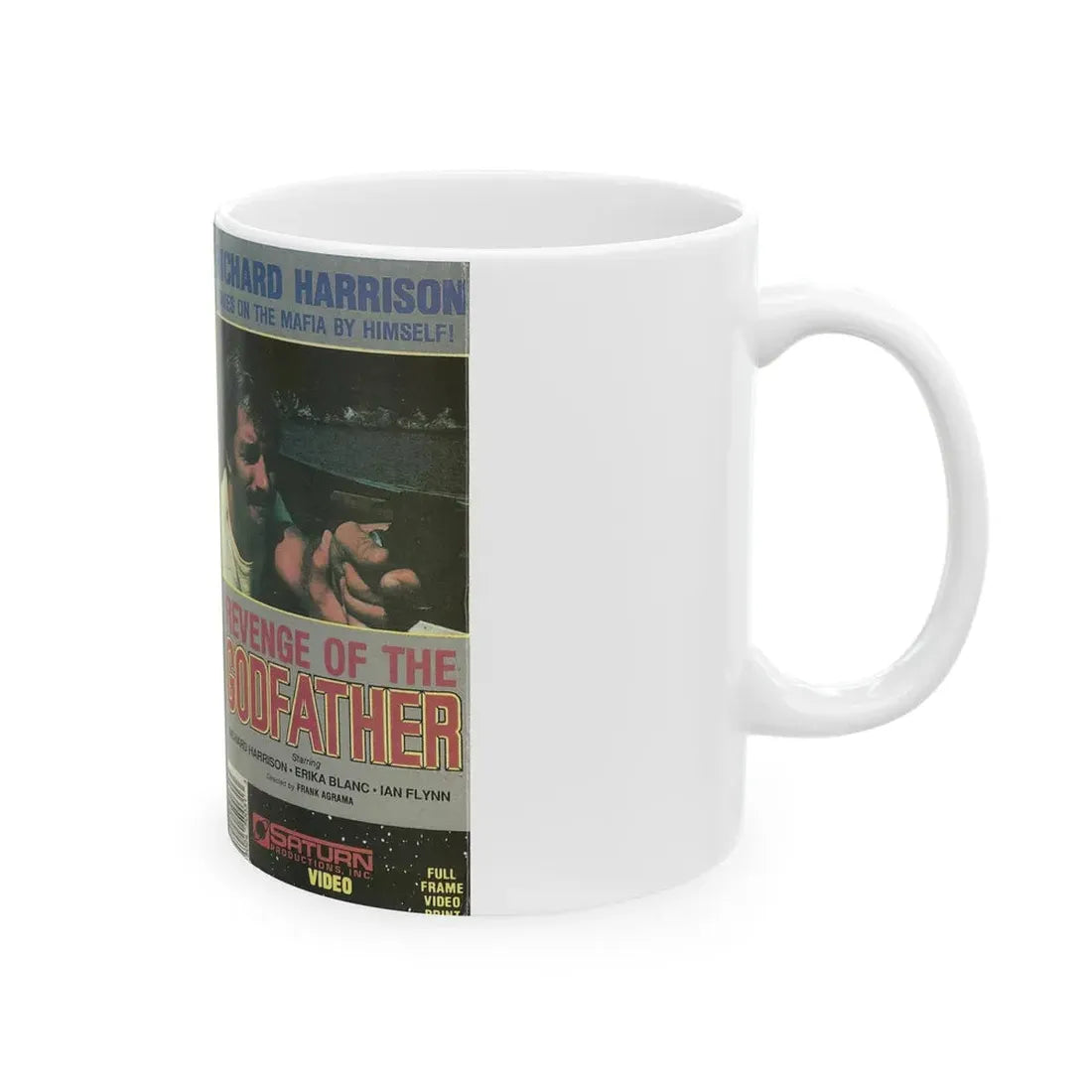 REVENGE OF THE GODFATHER RICHARD HARRISON (VHS COVER) - White Coffee Mug - Go Mug Yourself