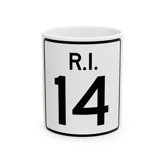 Rhode Island 14 (Rhode Island) (Road Sign) White Coffee Mug 11oz - Go Mug Yourself