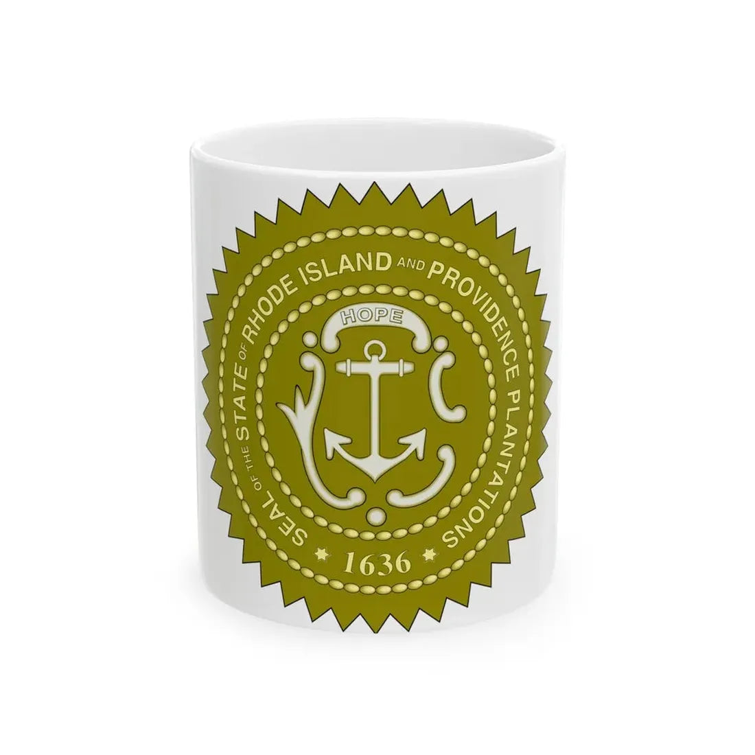 Rhode Island State Seal 2 - White Coffee Mug 11oz - Go Mug Yourself