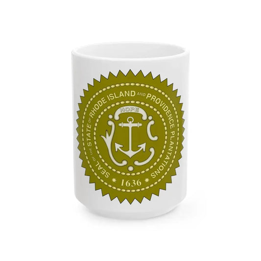 Rhode Island State Seal 2 - White Coffee Mug 15oz - Go Mug Yourself
