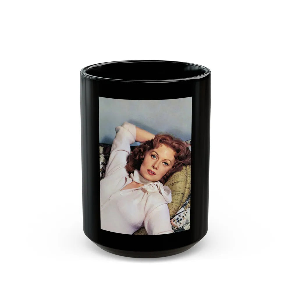 Rhonda Fleming #160 (Vintage Female Icon) Black Coffee Mug-15oz-Go Mug Yourself