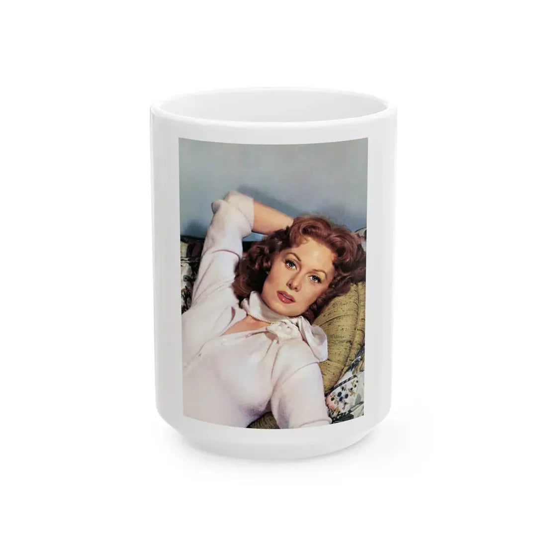 Rhonda Fleming #160 (Vintage Female Icon) White Coffee Mug 15oz - Go Mug Yourself