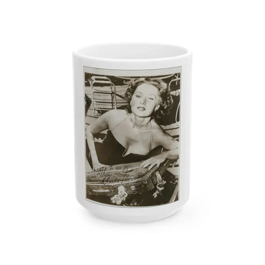 Rhonda Fleming #163 (Vintage Female Icon) White Coffee Mug 15oz - Go Mug Yourself