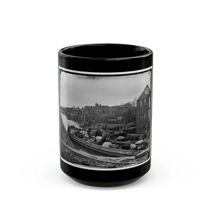 Richmond, Va. Barges With African Americans On The Canal; Ruined Buildings Beyond (U.S. Civil War) Black Coffee Mug 15oz - Go Mug Yourself