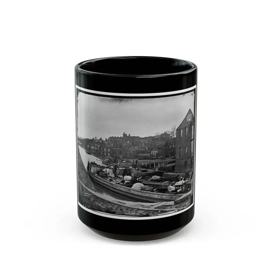 Richmond, Va. Barges With African Americans On The Canal; Ruined Buildings Beyond (U.S. Civil War) Black Coffee Mug 15oz - Go Mug Yourself