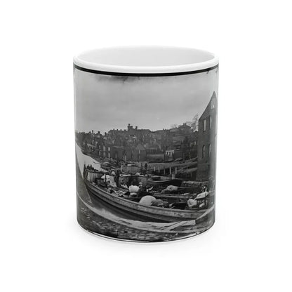 Richmond, Va. Barges With African Americans On The Canal; Ruined Buildings Beyond (U.S. Civil War) White Coffee Mug 11oz - Go Mug Yourself