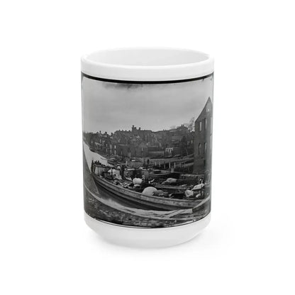 Richmond, Va. Barges With African Americans On The Canal; Ruined Buildings Beyond (U.S. Civil War) White Coffee Mug 15oz - Go Mug Yourself