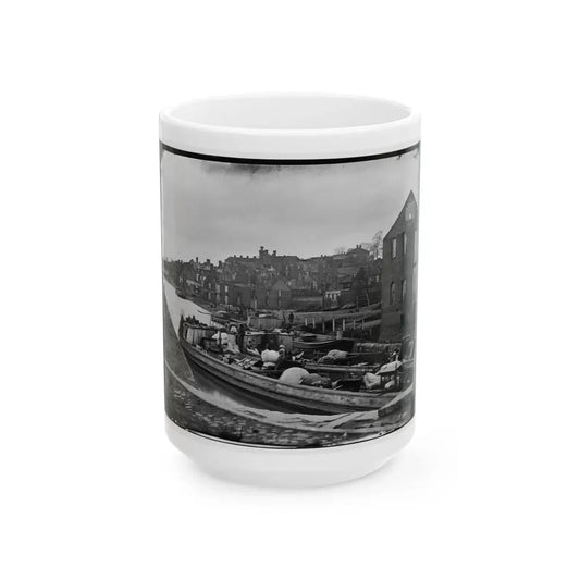 Richmond, Va. Barges With African Americans On The Canal; Ruined Buildings Beyond (U.S. Civil War) White Coffee Mug 15oz - Go Mug Yourself