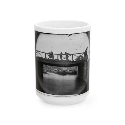 Richmond, Va. Bridge Over The Canal; Barges Beyond (U.S. Civil War) White Coffee Mug 15oz - Go Mug Yourself