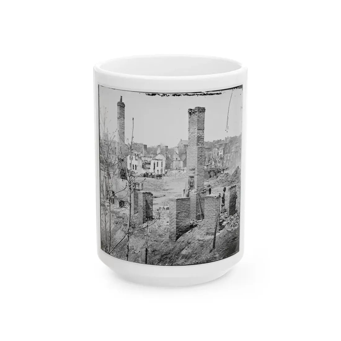 Richmond, Va. Chimneys Standing In The Burned District (U.S. Civil War) White Coffee Mug 15oz - Go Mug Yourself